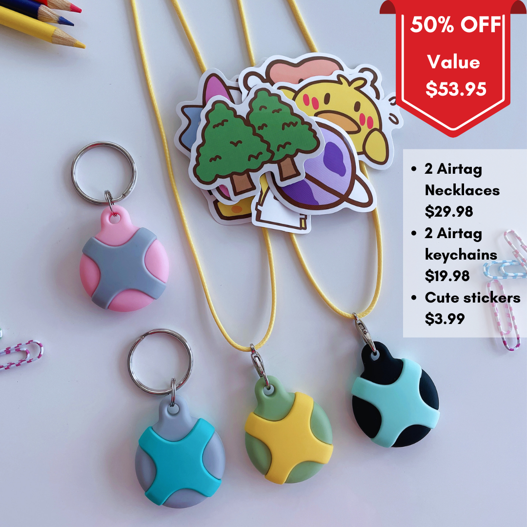 Worry Free Adventure Companion: Airtag Holders, Necklaces Plus Stickers Bundle