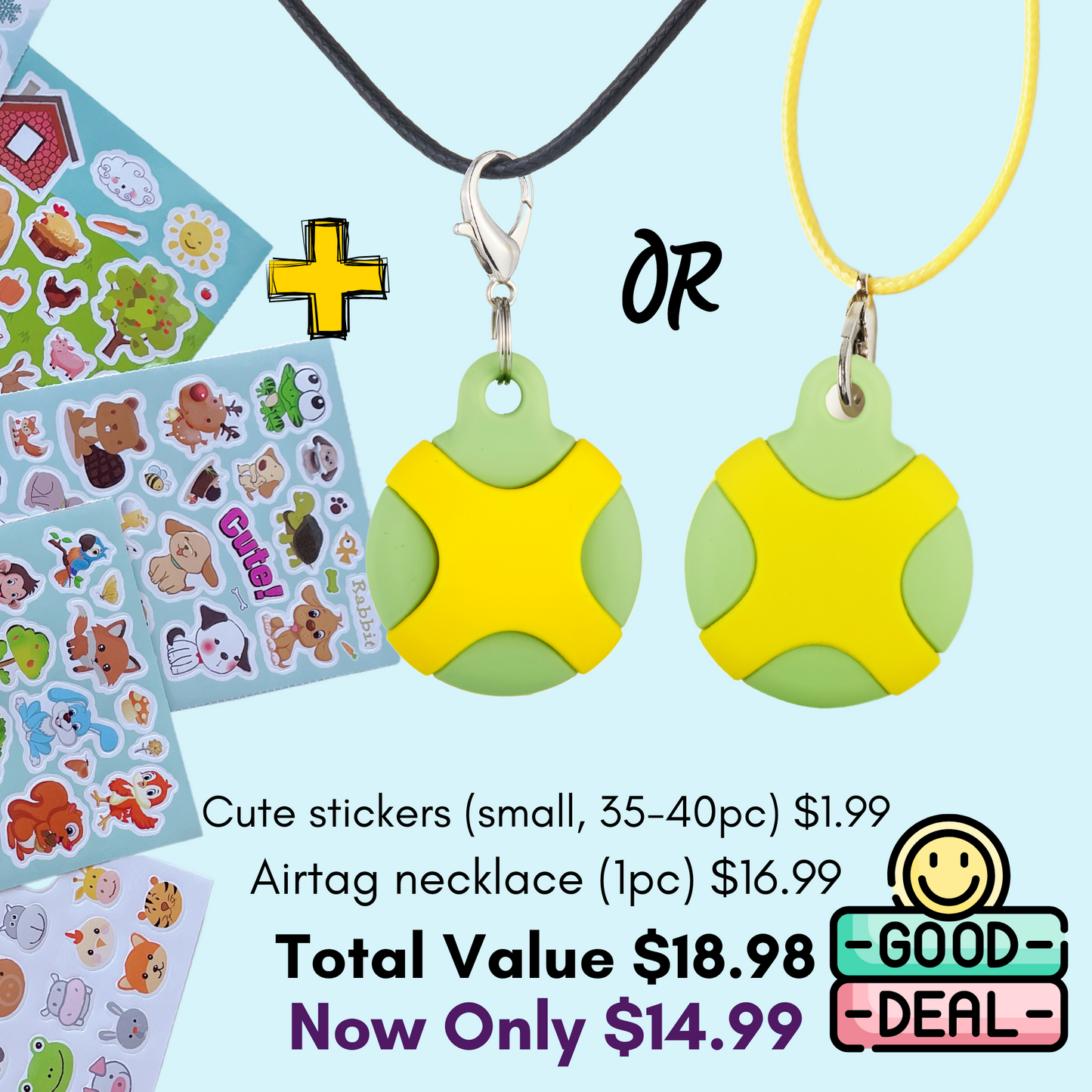 CHABAEBAE AirTag Necklace For Kids & Adults, Plus Cute Stickers
