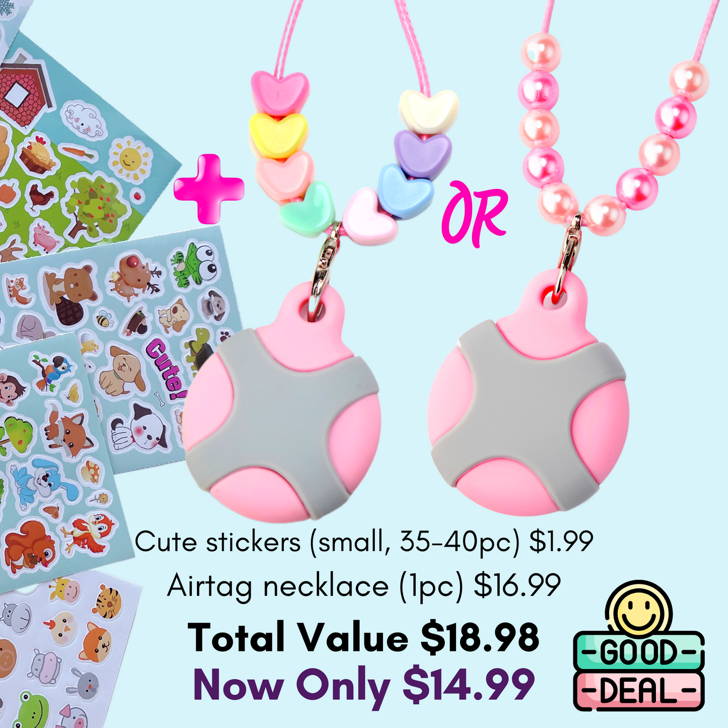 CHABAEBAE Airtag Necklace For Kids & Adults, Plus Cute Stickers