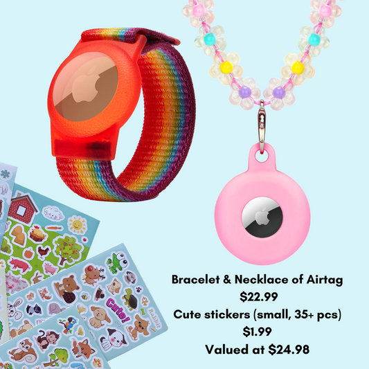 CHABAEBAE Airtag Necklace & Airtag Bracelet For Kids, Air Tag Anklet For Toddlers, Plus Stickers