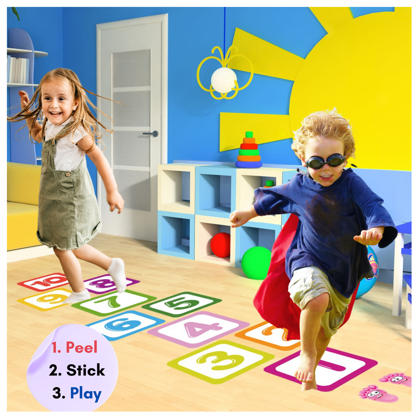 CHABAEBAE Fun Sensory Path Decals, Hopscotch Stickers