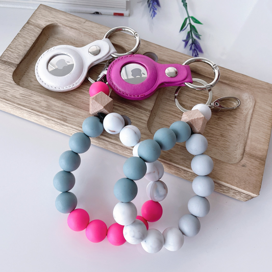 CHABAEBAE Beaded Wristlet With Airtag Keychain Combo Set