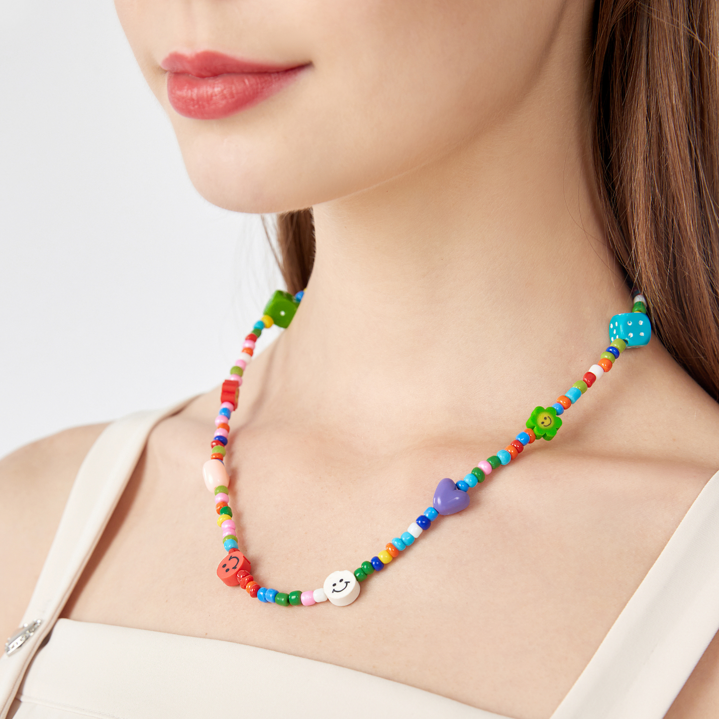 CHABAEBAE Beaded Happy Face Necklace