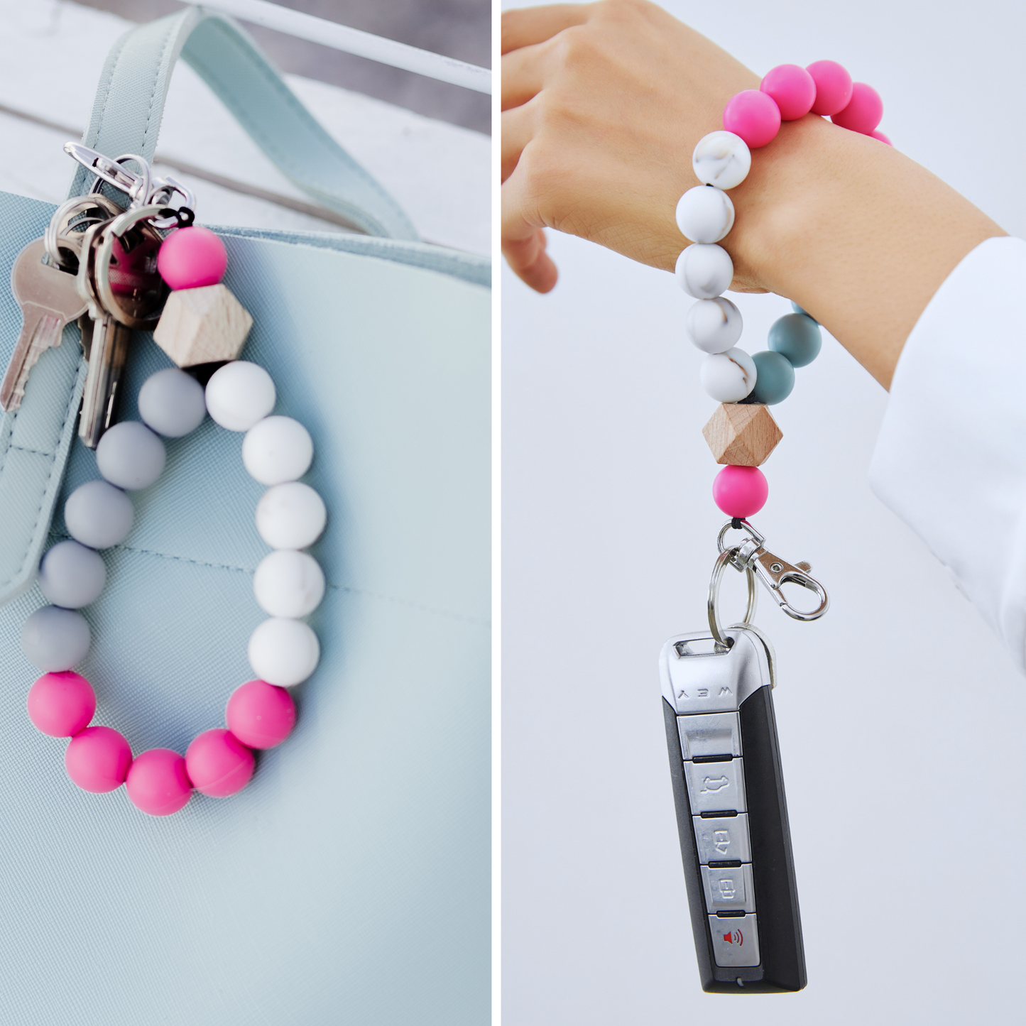 CHABAEBAE Wristlet Keychain, Marble Bracelet Key Holder, Beaded Wrist Keychain