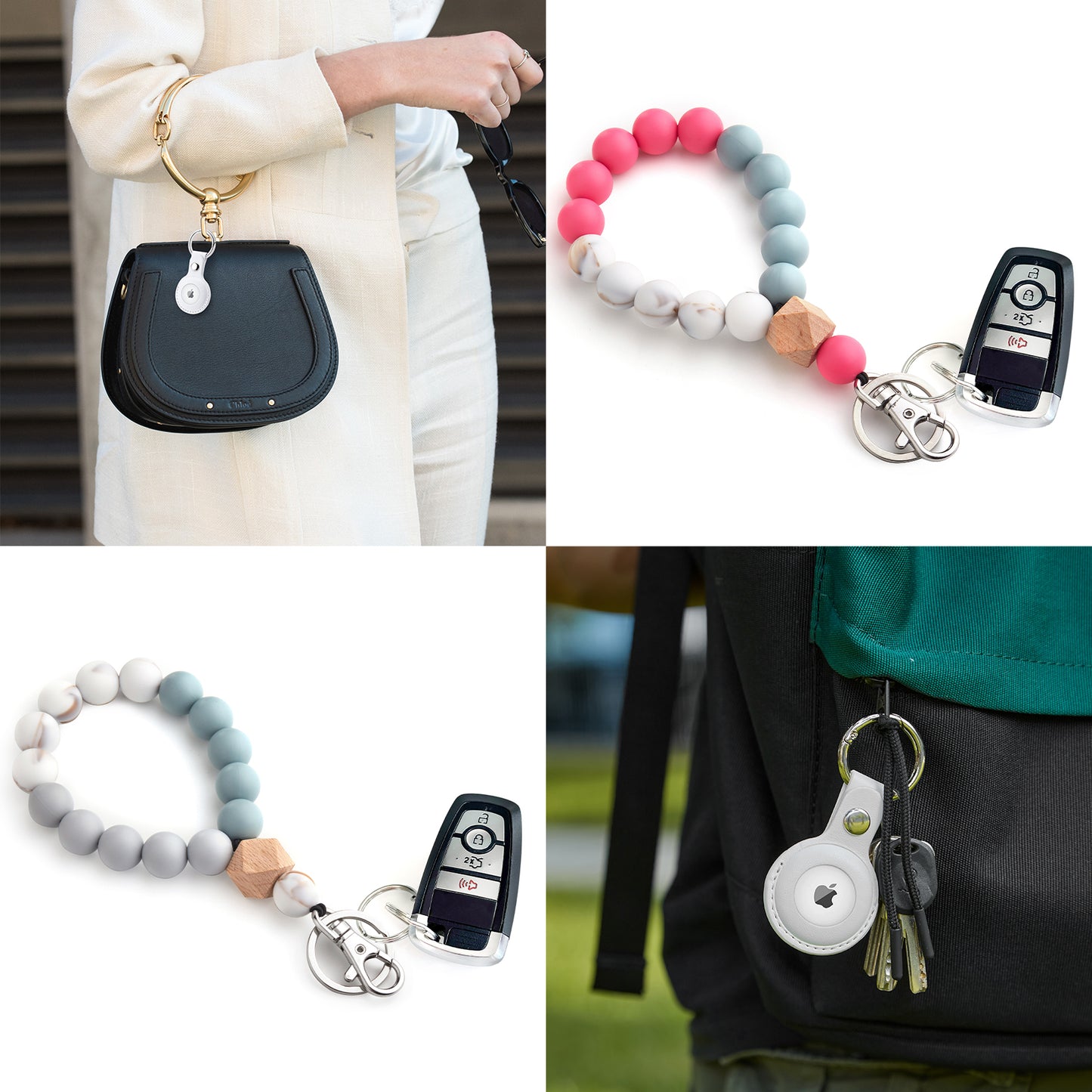 CHABAEBAE Beaded Wristlet With Airtag Keychain Combo Set