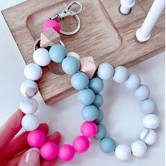 Deal - CHABAEBAE Wristlet Keychain, Marble Bracelet Key Holder, Beaded Wrist Keychain