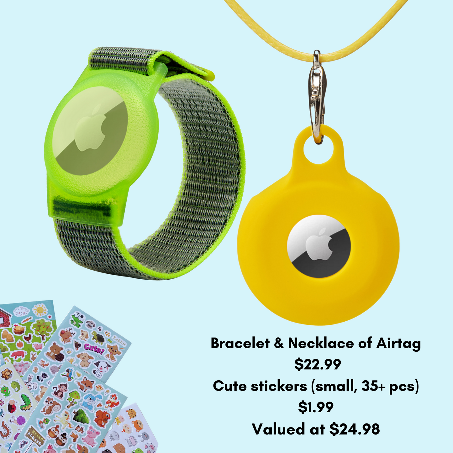 CHABAEBAE Airtag Necklace & Airtag Bracelet For Kids, Air Tag Anklet For Toddlers, Plus Stickers