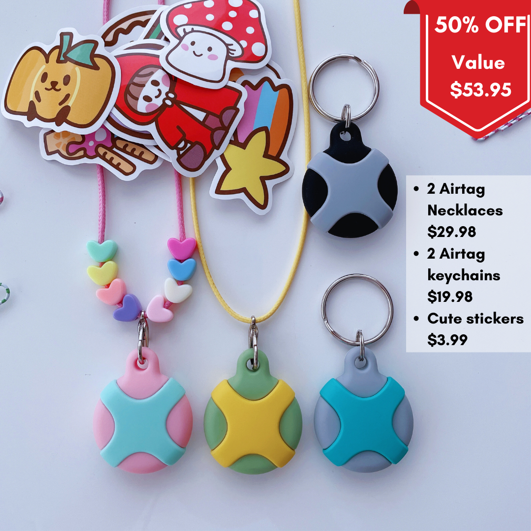 Worry Free Adventure Companion: Airtag Holders, Necklaces Plus Stickers Bundle