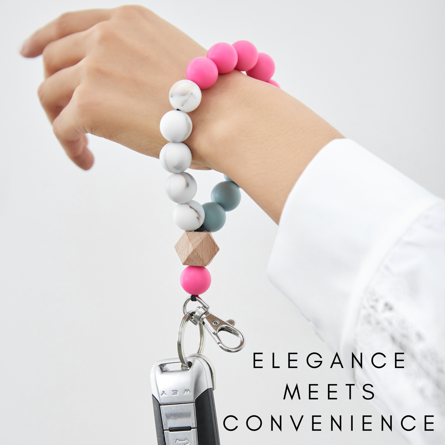 CHABAEBAE Wristlet Keychain, Marble Bracelet Key Holder, Beaded Wrist Keychain